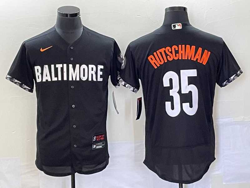 Mens Baltimore Orioles #35 Adley Rutschman Black 2023 City Connect Flex Base Stitched Jerseys